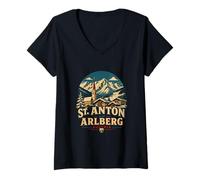 Mujer Vintage San Antón Am Arlberg Austria Viaje Monumento Regalo Camiseta Cuello V