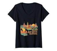 Mujer Vintage San Diego USA Travel Souvenir Landmark Turista Regalo Camiseta Cuello V