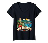 Mujer Vintage San Fernando Trinidad Travel Souvenir Monumento Regalo Camiseta Cuello V
