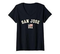 Mujer Vintage San José USA Bandera Americana California Souvenir Retro Camiseta Cuello V