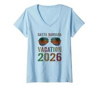 Mujer Vintage Santa Barbara Vacaciones 2026 Vacay Cruise Travel Camiseta Cuello V