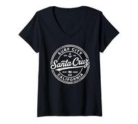 Mujer Vintage Santa Cruz Surf City California Costa Oeste Retro Camiseta Cuello V