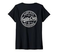 Mujer Vintage Santa Cruz Surf City California Costa Oeste Retro Camiseta Cuello V
