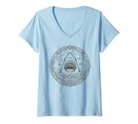 Mujer Vintage Shark Compass Ocean Explorer - Mapa náutico Camiseta Cuello V