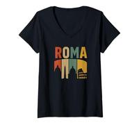 Mujer Vintage Skyline Italy-Roma-ROM Camiseta Cuello V