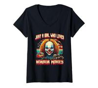 Mujer Vintage Solo Chica Que Ama Las Películas De Terror Payaso Halloween Camiseta Cuello V