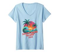 Mujer Vintage South Padre Island 2026 Besties Viaje Surf Camiseta Cuello V