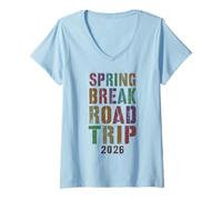 Mujer Vintage Spring Break Road Trip 2026 Vacaciones Surfing Vacay Camiseta Cuello V