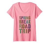 Mujer Vintage Spring Break Road Trip Surf Vacaciones Vacaciones Coincidencia Camiseta Cuello V