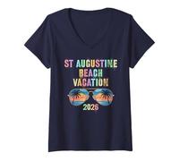 Mujer Vintage ST Augustine Beach Vacaciones 2026 Viajes Playa Camiseta Cuello V