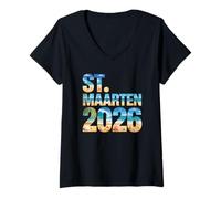 Mujer Vintage ST Maarten 2026 Vacay Travel Vacation Besties Familia Camiseta Cuello V