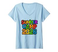 Mujer Vintage Summer Camp 2026 Camping Anfitrión Equipo Coordinador del Caos Camiseta Cuello V