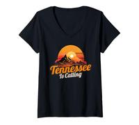 Mujer Vintage Sunset Tennessee Is Calling. Tennessee Outdoor Fan Camiseta Cuello V