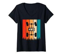 Mujer Vintage Sunset UTV ATV Quad 4WD Retro Offroad Overland 4x4 Camiseta Cuello V