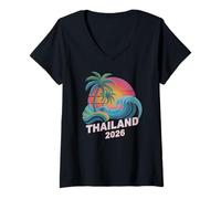 Mujer Vintage Tailandia 2026 Vacay Best Ever Vacation Hermanas Mamás Camiseta Cuello V