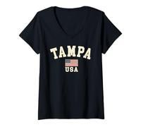 Mujer Vintage Tampa USA Bandera Americana Florida Cool Souvenir Retro Camiseta Cuello V
