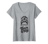 Mujer Vintage Team Grey Field Day Summer Camp Competición Apellido Camiseta Cuello V
