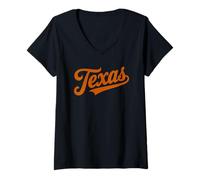 Mujer Vintage Texas Burnt Naranja Cursiva Camiseta Cuello V