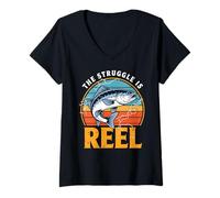 Mujer Vintage The Struggle Is Reel Lubin Fishing, divertido pescador Camiseta Cuello V