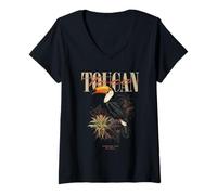 Mujer Vintage Toco Tucán Aves Arte Naturaleza Observación Camiseta Cuello V