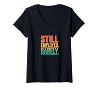 Mujer Vintage Todavía Empleado Apenas Trabajo Humor Camiseta Cuello V