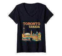 Mujer Vintage Toronto Canadá Travel Souvenir City Turist Gift Camiseta Cuello V