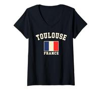Mujer Vintage Toulouse Francia Bandera Francesa Recuerdo Retro Gráfico Camiseta Cuello V