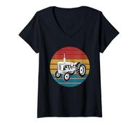 Mujer Vintage Tractor Anterior Retro Vintage Vida Agrícola Camiseta Cuello V