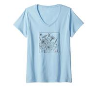 Mujer Vintage Tradicional japonés Morning-Glory Floral Botanical Camiseta Cuello V