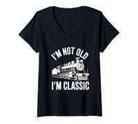 Mujer Vintage Train I'm Not Old I'm Classic Steam Locomotora Camiseta Cuello V