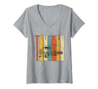 Mujer Vintage Trucker Big Rig Semi Truck Driver Arte Envejecido Camiseta Cuello V