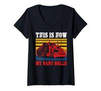 Mujer Vintage Trucker This Is How My Baby Rolls Truck Driver Camiseta Cuello V
