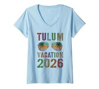 Mujer Vintage Tulum Vacation 2026 Viajes Vacaciones Coincidencia Camiseta Cuello V