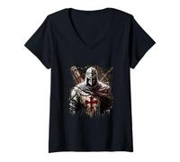 Mujer Vintage Un Guerrero de Cristo - Caballeros Templarios Hombres Camiseta Cuello V