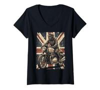 Mujer Vintage Union Jack Motorcycle Biker British Cafe Racer Rider Camiseta Cuello V