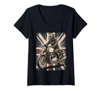 Mujer Vintage Union Jack Motorcycle Biker British Cafe Racer Rider Camiseta Cuello V