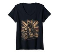 Mujer Vintage Union Jack Motorcycle Biker British Cafe Racer Rider Camiseta Cuello V