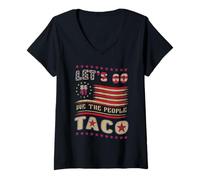 Mujer Vintage US Flag Let's Go Taco Patriotic American 4th of July Camiseta Cuello V