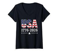 Mujer Vintage USA 1776 2026 American Flag 250 Years Patriotic Camiseta Cuello V