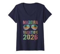Mujer Vintage Vacaciones Madeira 2026 Vacay Besties Travel Sisters Camiseta Cuello V