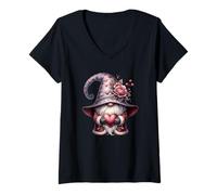 Mujer Vintage Valentines GNOME For Men Women and Kids Love Heart Camiseta Cuello V