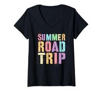 Mujer Vintage Verano Road Trip Vacaciones Surf Viajes Vacaciones Coincidencia Camiseta Cuello V