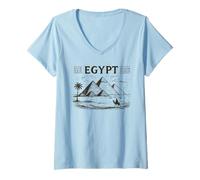 Mujer Vintage Viaje Souvenir Antiguo Egipto Pirámides de Giza Camiseta Cuello V