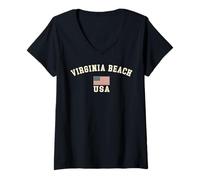 Mujer Vintage Virginia Beach USA Bandera Americana Recuerdo Retro Camiseta Cuello V