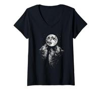 Mujer Vintage Wolf Howling At The Moon Wildlife Wolves Camiseta Cuello V