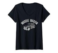 Mujer Vintage Woodie Wagon, Auto Retro Woody Surf Car Classic Camiseta Cuello V