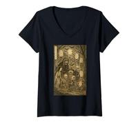 Mujer Vintage Yokai Ghost Parage Japonés Edo Oni Demon Halloween Camiseta Cuello V