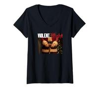 Mujer Violent Night Movie Logo and Santa Hammer Camiseta Cuello V