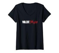 Mujer Violent Night Movie Logo and Santa Hammer Front & Back Camiseta Cuello V