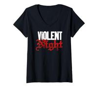 Mujer Violent Night Santa Hammer In Hand Front & Back Camiseta Cuello V